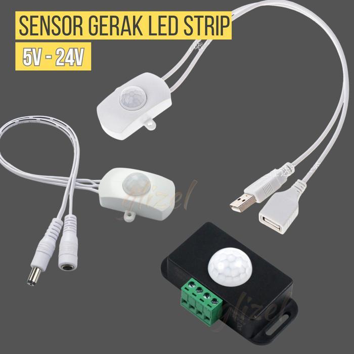 Sensor Gerak Led Strip 5v 12v 24V PIR Motion Sensor Lemari Infrared Modul Usb Jack Switch *