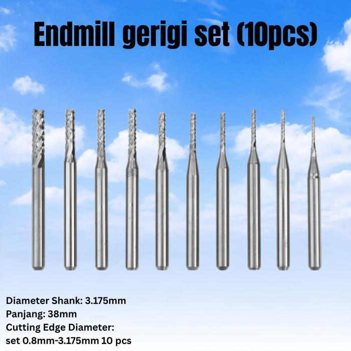 TERBARU end mill engraving carbide endmill gerigi shank 3.175 mm set (10pcs)
