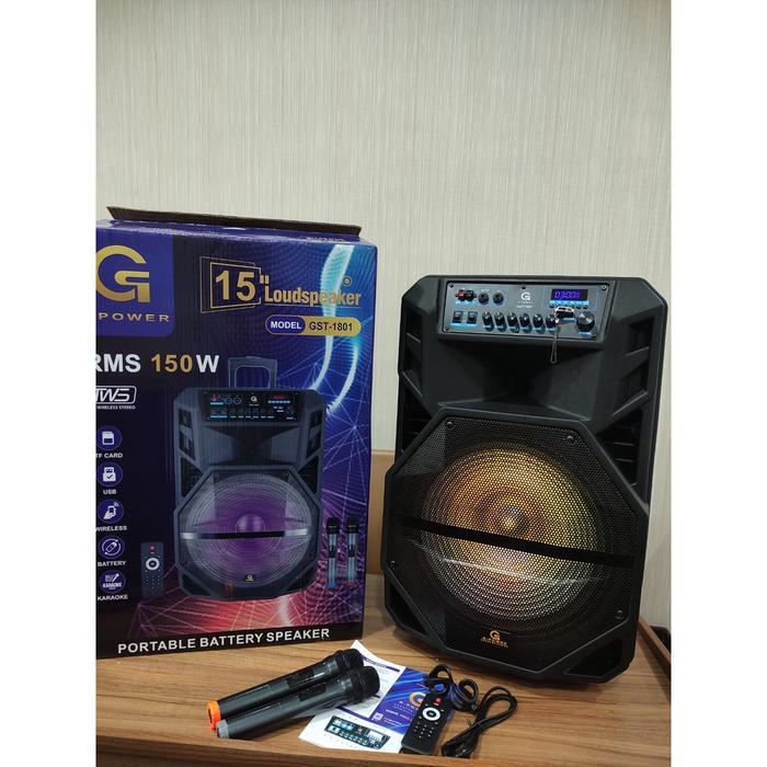 G-Power Speaker Gst 1801 6 Knop Profesional Portable Speaker Bluetooth Free 2 Microphone Wireless