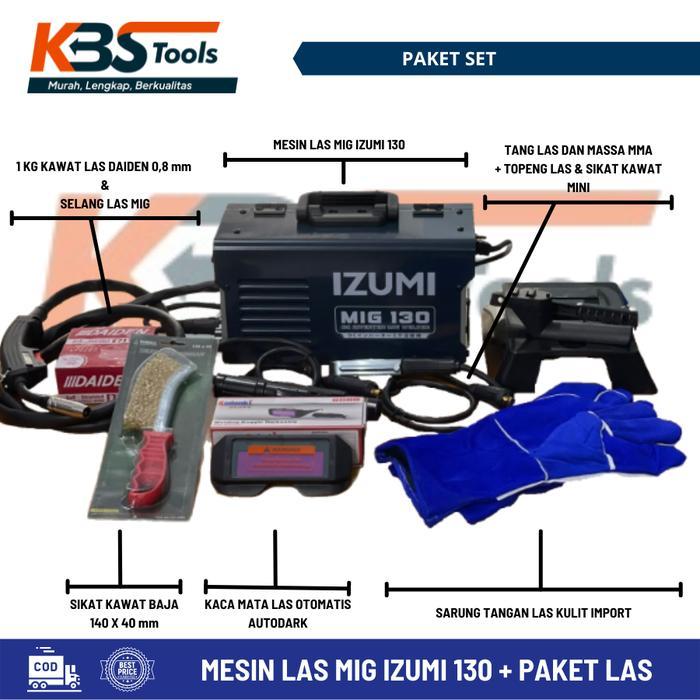 PAKET Mesin Las Listrik MIGi 130 IZUMI - Travo las gasless Tanpa C02 - PAKET 1 IZUMI