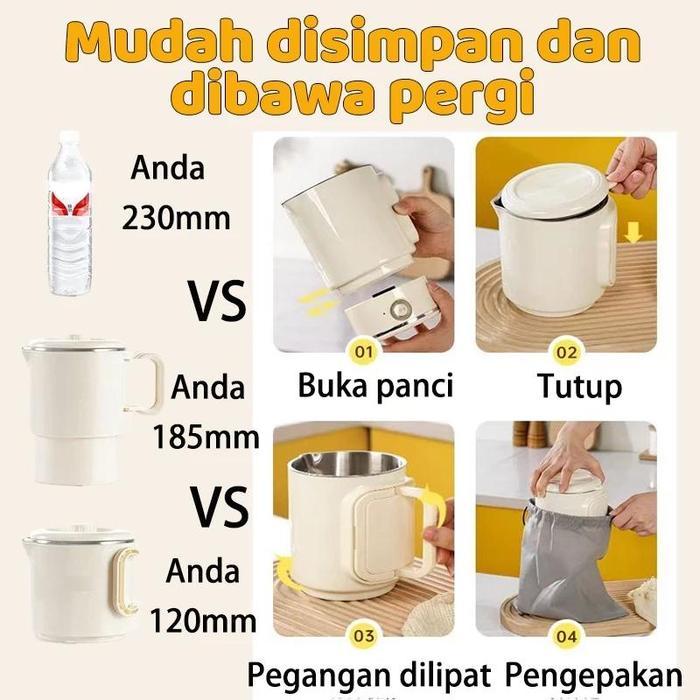 Ketel Listrik Lipat Portabel 2025, Ketel Perjalanan Stainless Steel Otomatis Multifungsi