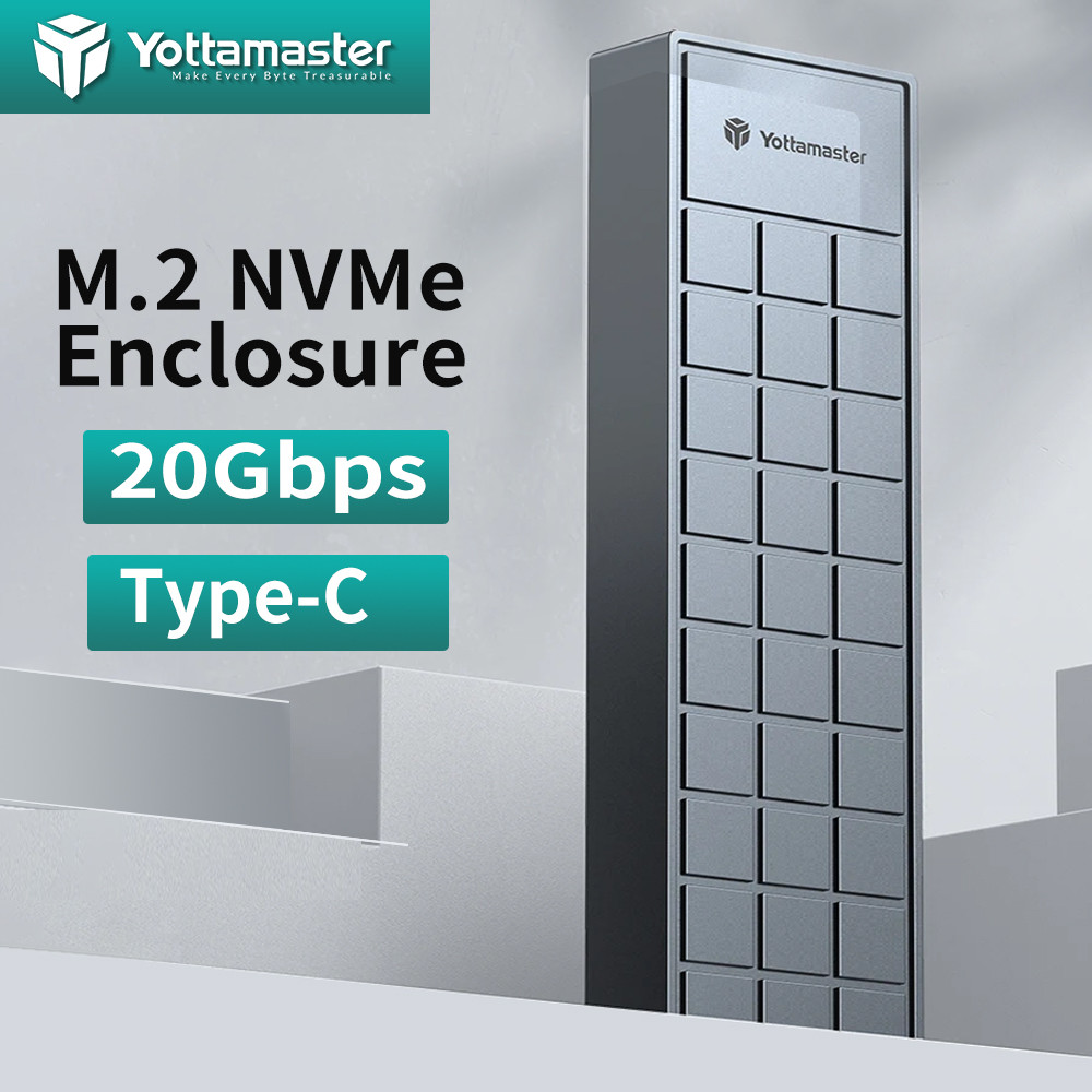 Yottamaster 20Gbps M.2 NVMe SATA SSD Enclosure Hard Drive Case USB3.2 Type C NVMe SSD Enclosure