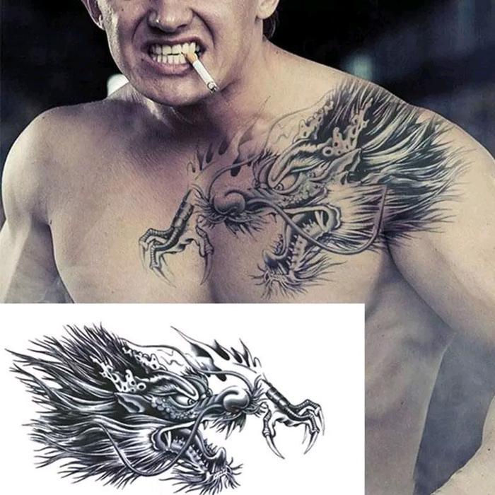 Sticker Tato Temporer Tato Temporary Tahan Lama Anti Air Sementara Bisa di Hapus Motif Naga Hitam