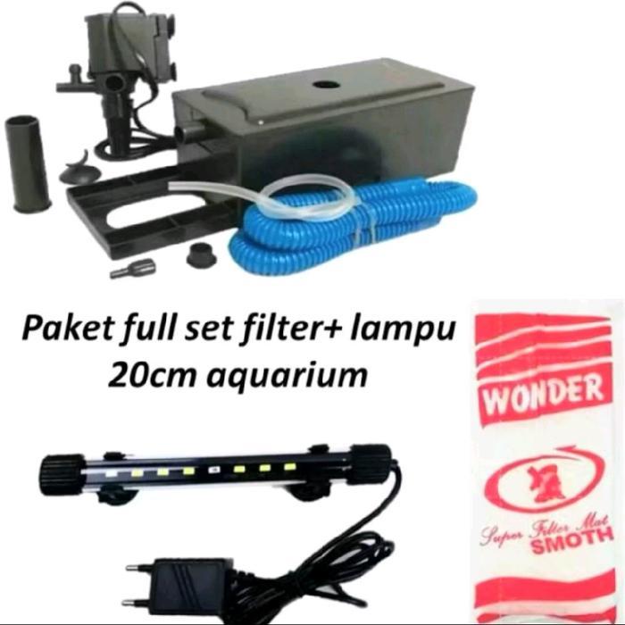 paket super lengkap box filter (S) pompa 1200 selang kapas lampu celup 20cm aquarium
