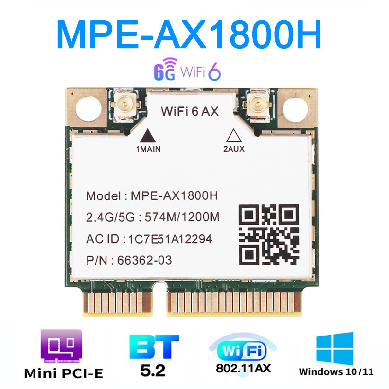 WiFi 6 1800Mbps Adapter MPE-AX1800H Mini PCI-E 2.4GHz / 5GHz Bluetooth 5.2 With Built-in Antenna