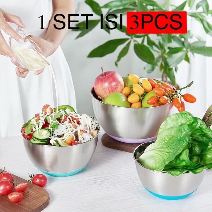 Ollahom Baskom Stainless Steel 304 Set Isi 3 Baskom Serbaguna Baskom Set