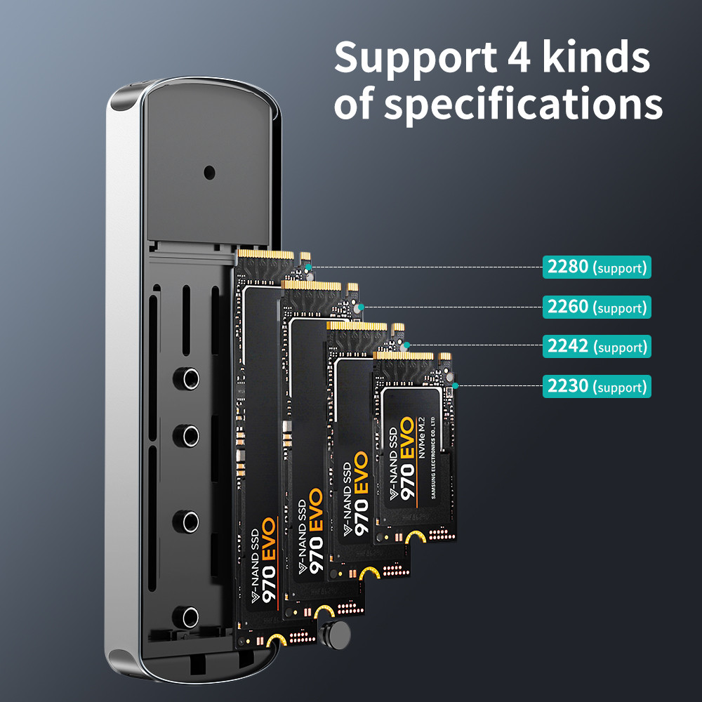 Yottamaster M.2 NVMe SATA SSD Enclosure Dual Protocol 10Gbps NVMe,5Gbps SATA Hard Disk Case External