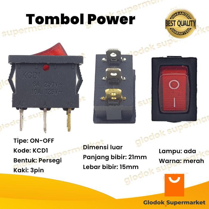 Saklar 3 pin On Off Merah Tombol Rocker Lampu KCD1 Power Switch 3pin *