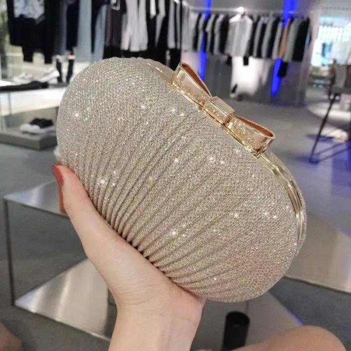 Tas Dompet Clutch Hand Bag Pesta Kondangan Wanita Import Terbaru 67 Bahan Pu Warna Gold Ukuran