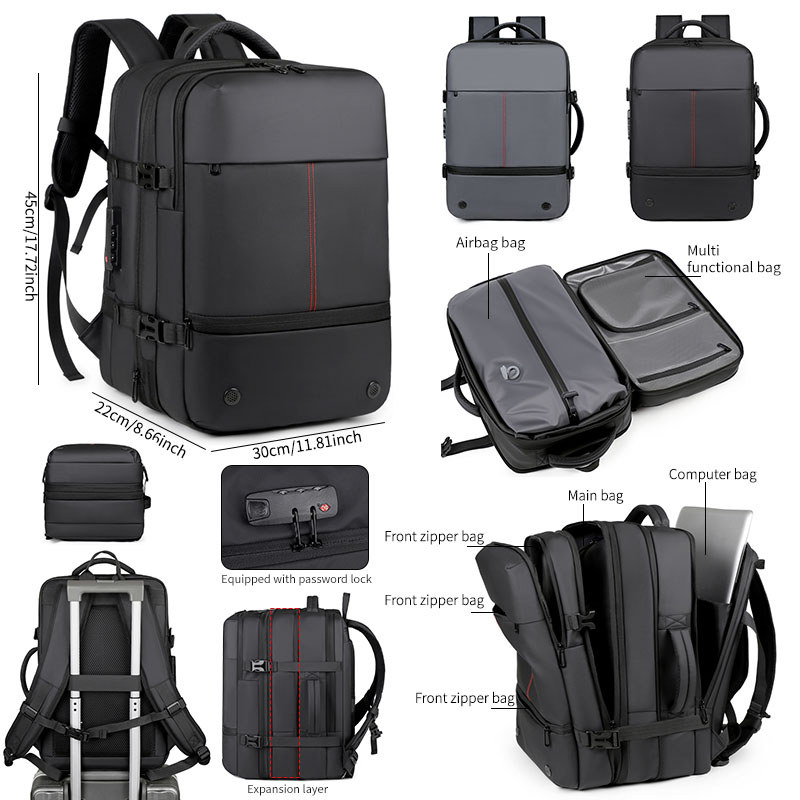Tas Ransel Pria dengan Kompresi Vakum Ekspandable, Kapasitas Besar, Pemisahan Kering dan Basah, Mult