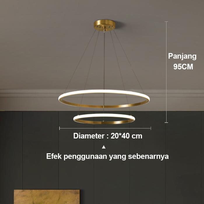 Dunia Lampu Lampu Plafon LED 3 Warna Lampu Gantung GOLD Lampu Hias Rumah Lampu Gantung LED 2 Ring