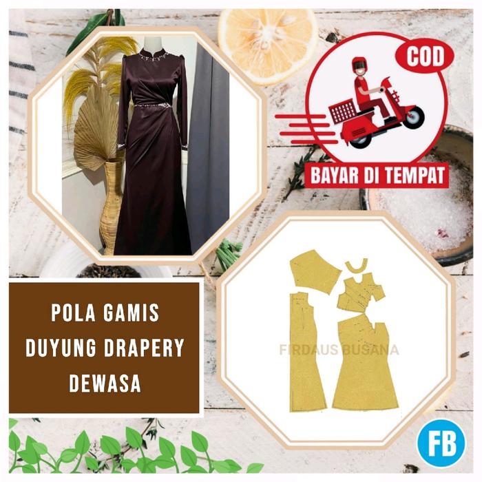 CODPola Gamis Duyung Drapery - Pola Drapery Mermaid Wanita Dewasa Pola Baju Muslimah Wanita Pola