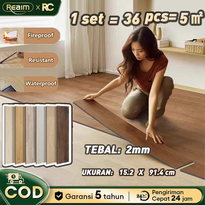 Stiker Lantai Vinyl 1 Box (36 Lembar) Ukuran 91.4x15.2 cm Motif Kayu Tahan Air Anti Rayap Perekat