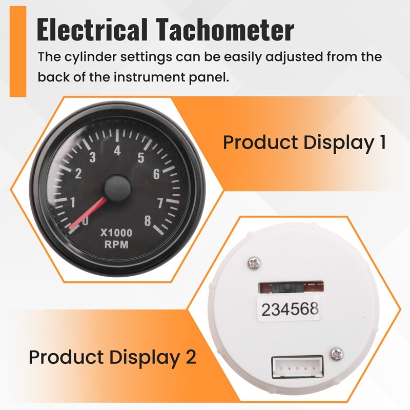 52MM ELECTRICAL TACHOMETER 0-8000 RPM 2INCH RPM TACHO METER FOR 2 3 4 5 6 8 CYLINDER GASOLINE ENGINE