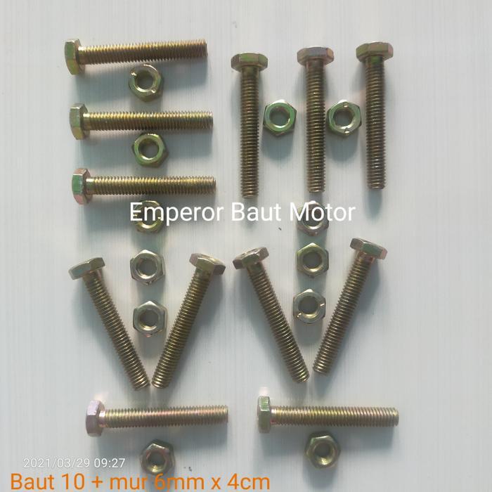 Baut 10 + Mur 6mm x 4cm Isi 50 Pcs