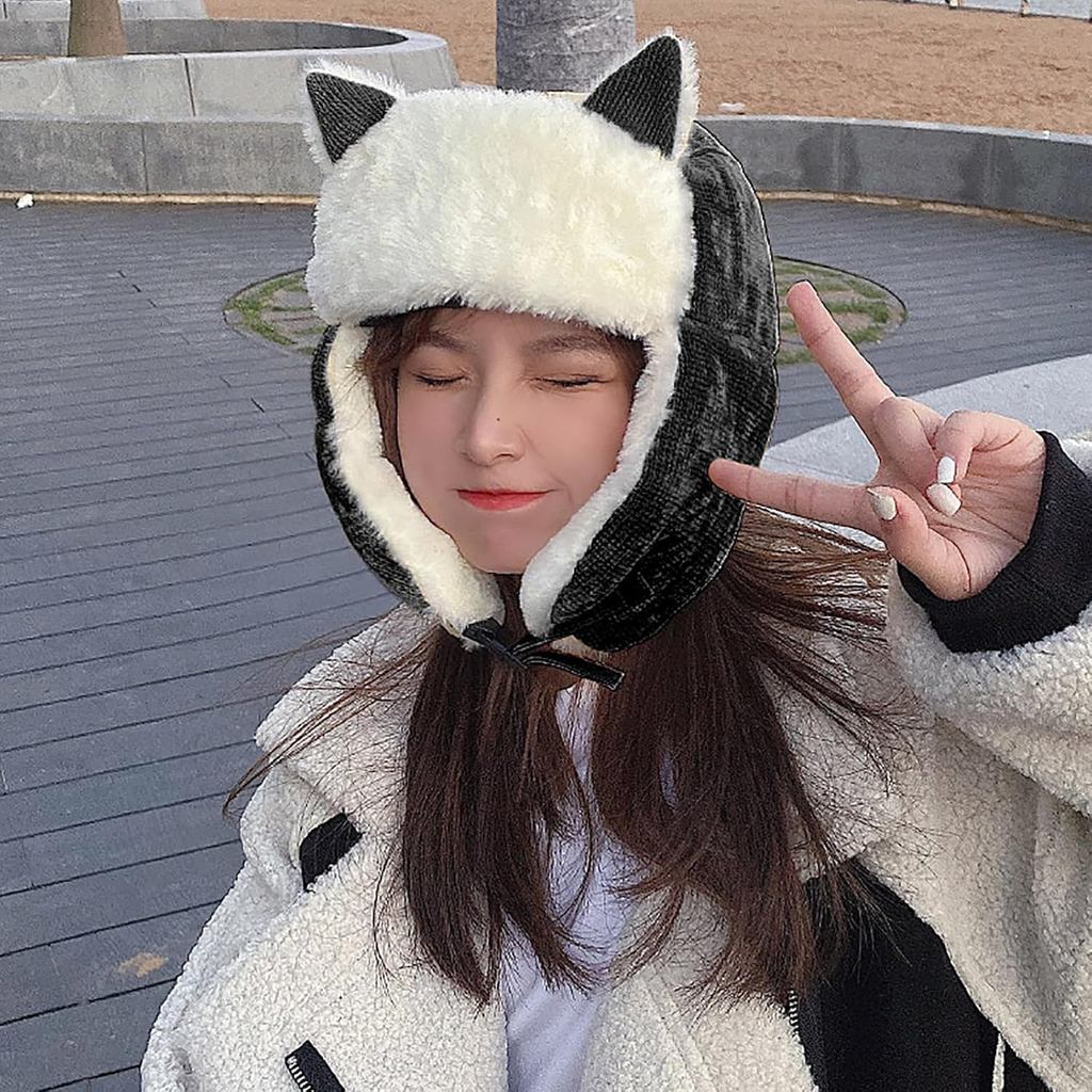 Trapper Hat for Girls Boys Faux Fur Ear Flaps Hat with Ears Windproof Trooper Hat Cold Weather Snow