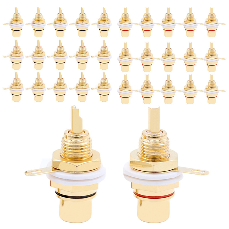 4PCS RCA Socket Female Lotus Connector Chassis Panel Mount Gold Plated Adapter Audio Jack