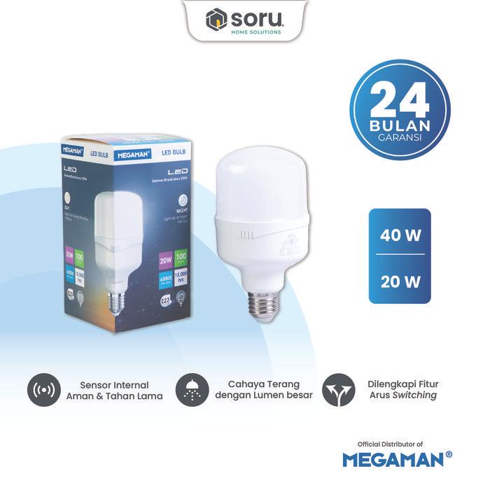 Cuci Gudang Soru - Lampu Sensor Led T-Bulb 20-40W Hemat Energi E27 170-240V Putih 6500K - Megaman