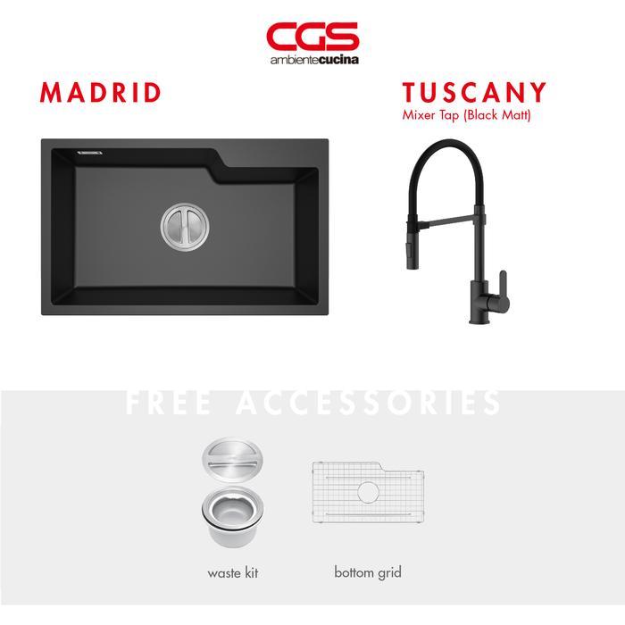 Kitchen Sink Bak Cuci Piring Dapur Granit 1 Lubang CGS MADRID Rockgranite Sink - Paket Sink dan
