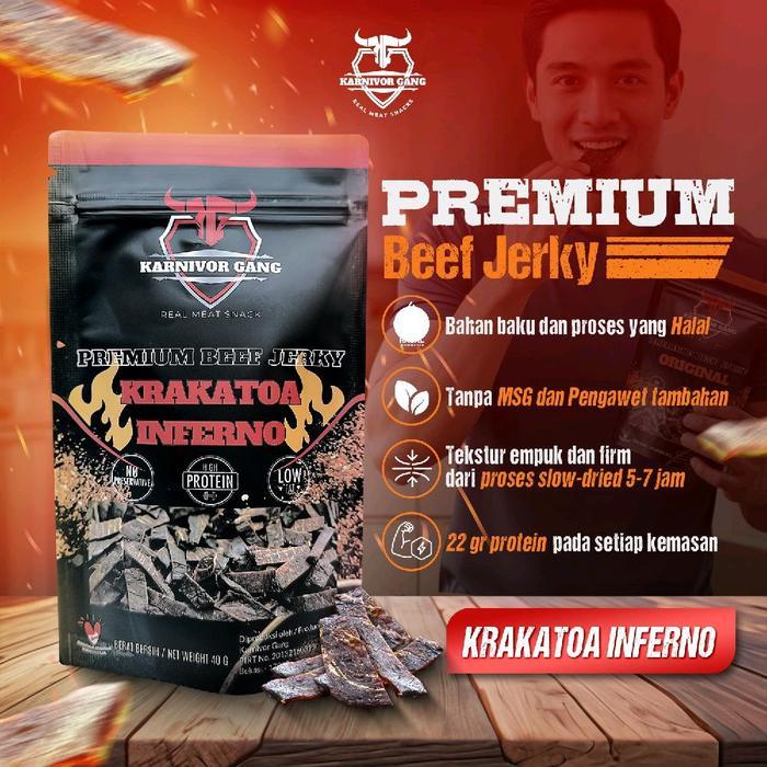 Beef Jerky Pedas Krakatoa Inferno Snack Dendeng High Protein halal Karnivor Gang