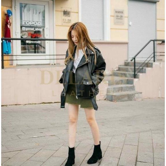 Delaris Jaket Kulit Sintetis Wanita Ramones Hitam