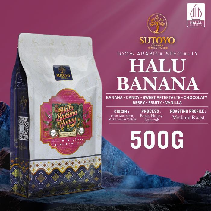 KOPI ARABIKA HALU BANANA HONEY 500 GRAM BIJI DAN BUBUK - Sutoyo Coffee