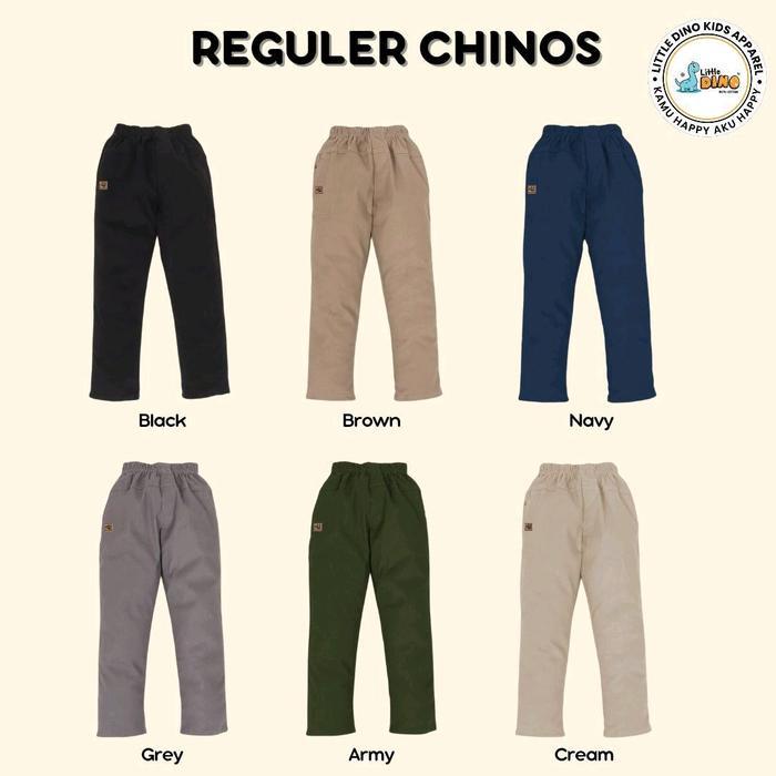 Celana Chinos Reguler Anak Laki Laki Little Dino Celana Panjang Anak Formal Hitam Navy Abu Cream