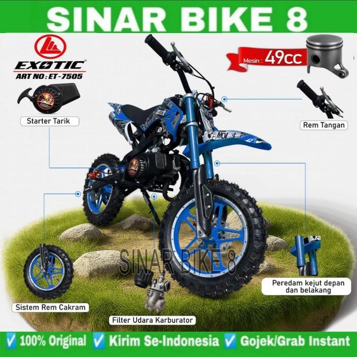Motor Trail Mini Anak EXOTIC ET 7505 Motor Trill Motor Cross 49 CC Bensin - Blue