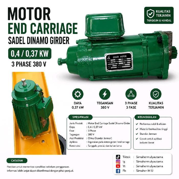 READY STOK Motor End Carriage Sadel Dinamo Girder 0,4 0,37 KW 3 Phase 380 Siap Kirim