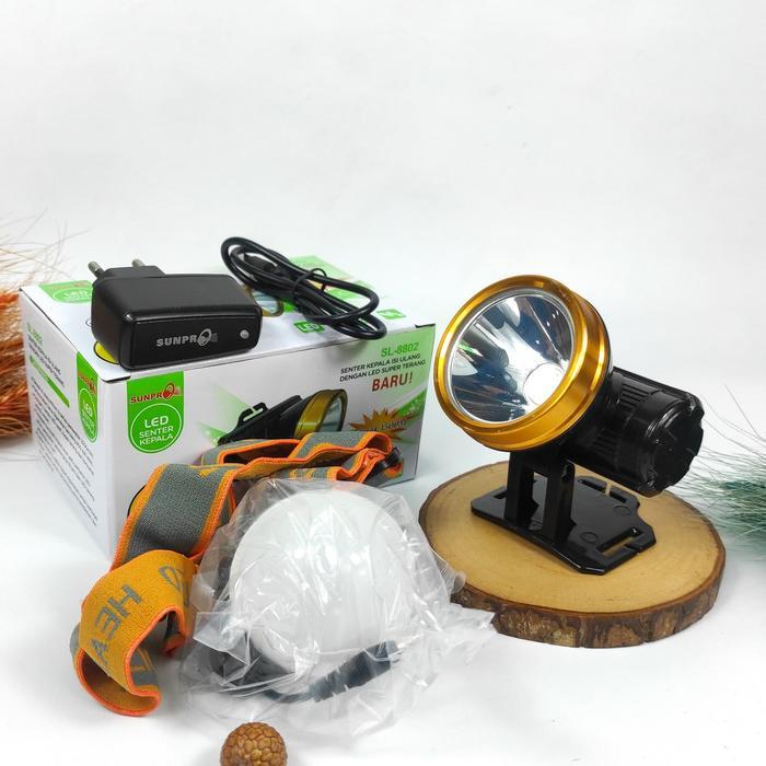 New Senter Kepala Headlamp Sunpro SL - 8802 Putih 8Watt Charger Original