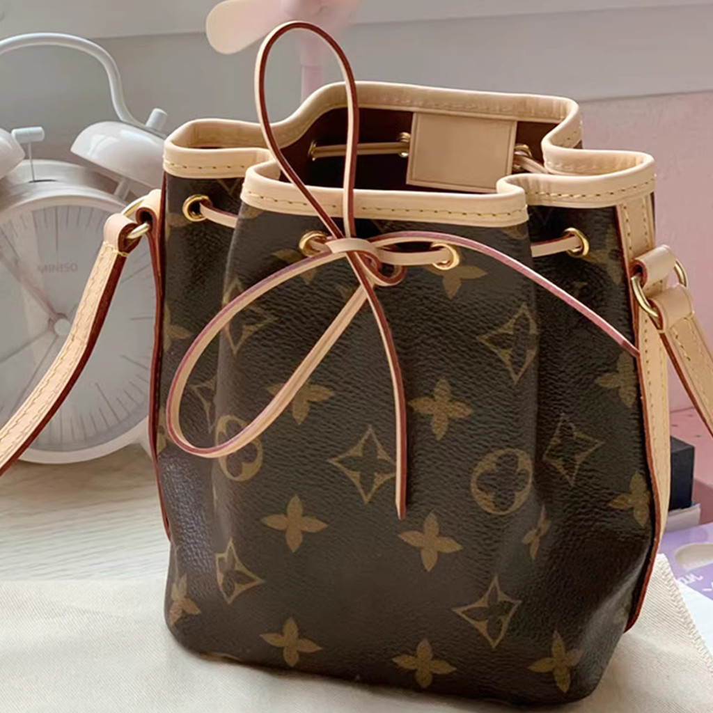 Leather Bag Straps Drawstring For LV Noe BB Nano Mini Petit Bucket Bags Slide Lock Buckle Tension