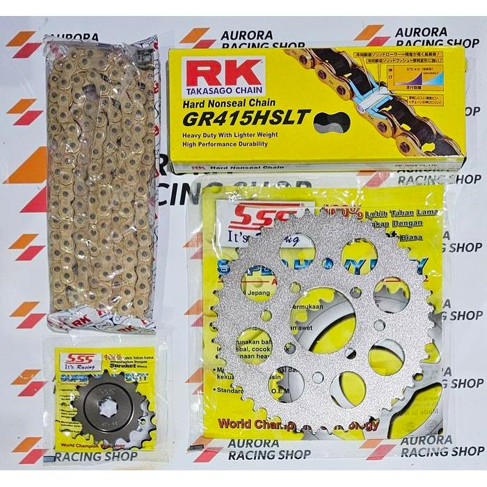 Gear Set Sss 415 Suzuki Satria 120 Ru / Hiu / Lumba & Rantai Rk 415 Hslt Gold Original