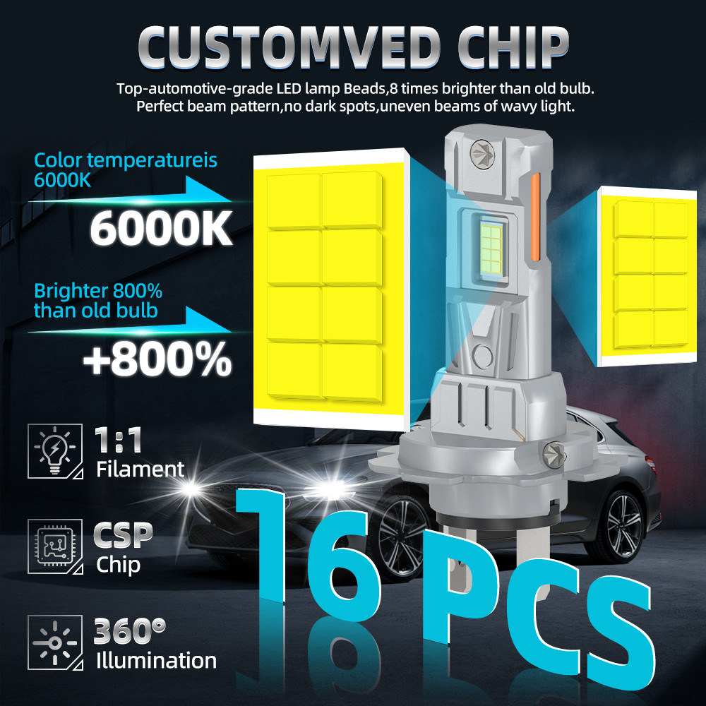 2/4Pcs H7 LED Headlight Kit Mini Bulb 180W H1 6000K CSP Auto Lamps Plug and Play For Peugeot 2008