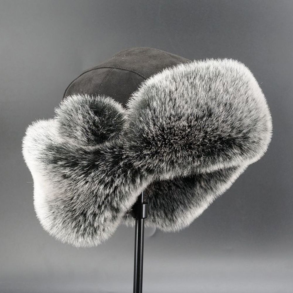Suede Leather Russian Cossack Ski Cap Earflap Bonnet Faux Fur Earflap Bomber Hats Trapper Hat