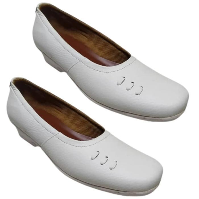 Laviola - Sepatu Pantofel Putih Wanita Sepatu Perawat Kulit Asli Sepatu Formal
