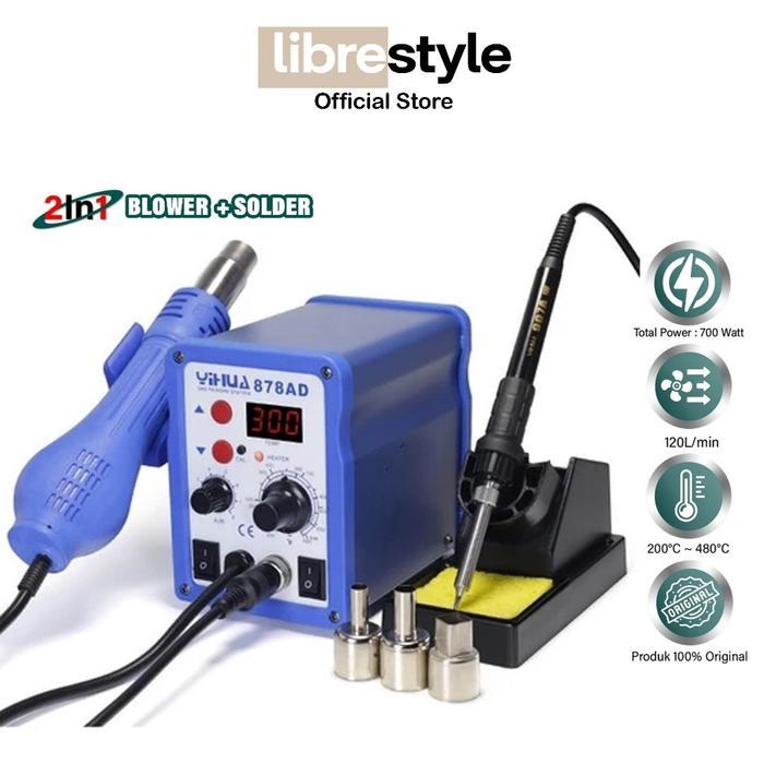 YIHUA 878AD 2 IN 1 BLOWER / SOLDER UAP + SOLDER STATION ORIGINAL