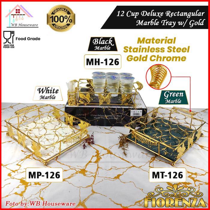 TERLARIS FIORENZA Rak aqua segi 12 lubang stainless gold / wadah gelas 12cup + tempat sedotan +