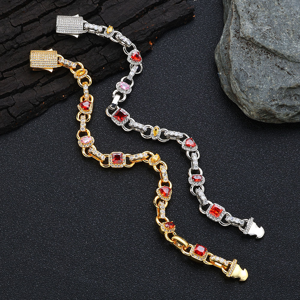 The Latest Colorful Zircon Bracelet Women's Jewelry Fashion 18K Plated Gold Pink/Red/Yellow Diamond