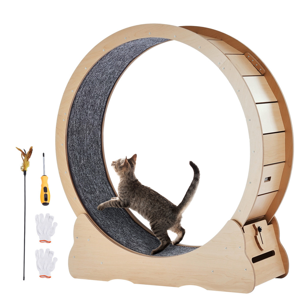 SucceBuy Wooden Cat Exercise Wheel Large Cat Treadmill Wheel for Indoor Cats Cat Running Wheel with
