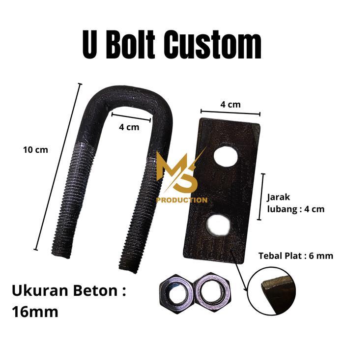 Custom U Bolt Behel dengan Plat Tutup Begel / Klem U Bolt Bak Truk Ukuran 10x4 cm