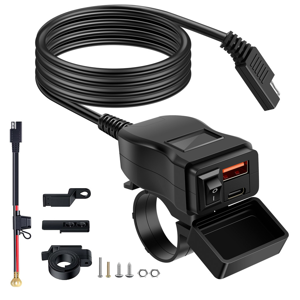 New Motorcycle USB Charger Waterproof SAE to USB Motorcycle Charger Double USB Type C PD and Quick C