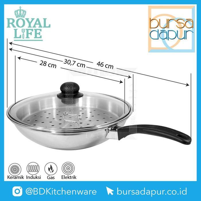 Murah Royal Life Stainless Wok Steamer 28 / Penggorengan + Kukusan