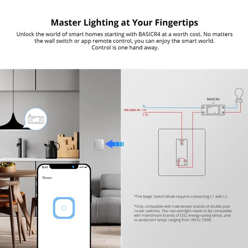 SONOFF Basic R4 WiFi DIY Iterruptor Smart Switch Remote Controller Smart Home eWeLink APP Control