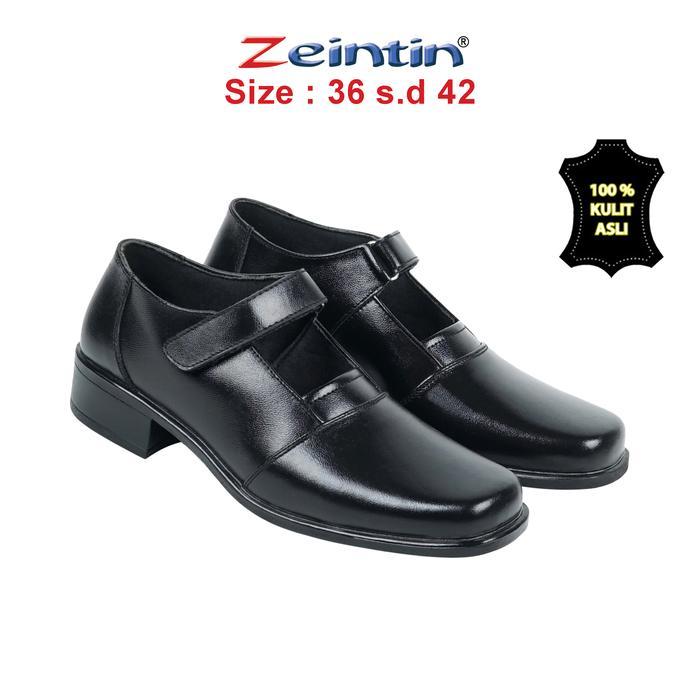 PVN Project Zeintin - Sepatu pantofel wanita bahan kulit sapi asli cocok untuk paskibra warna hitam