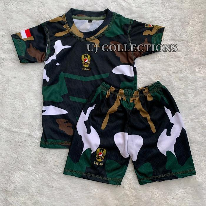 Setelan Jersey Anak Pendek Plus Topi Rimba Loreng Malvinaz - Satu Set Jersey Anak Dan Topi Loreng