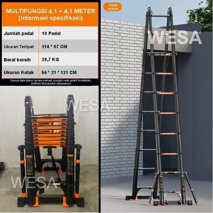 tangga lipat teleskopik telescopic teleskop double aluminium alumunium - BAFEN SIXLEGS 4.1+4.1