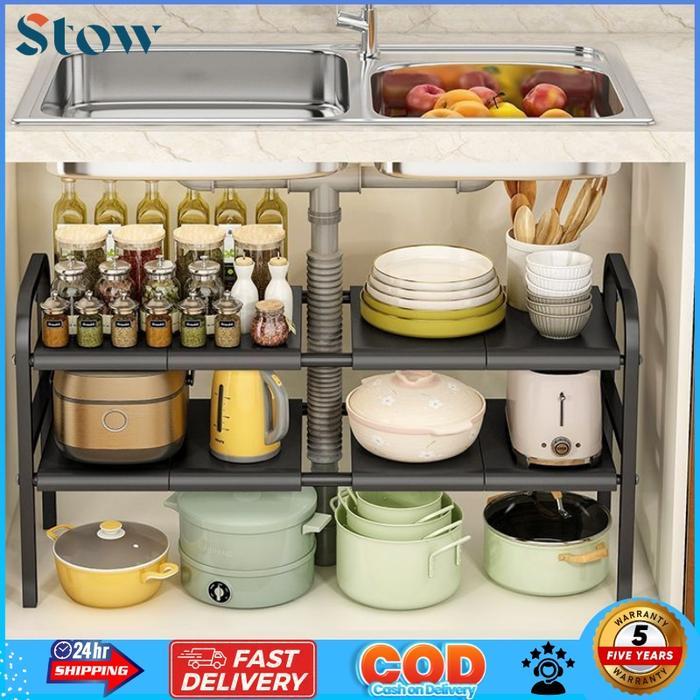 New StowlD Rak Kolong Dapur Rak Bawah Wastafel Tertutup Penyimpanan Bawah Wastafel Rak Stainless