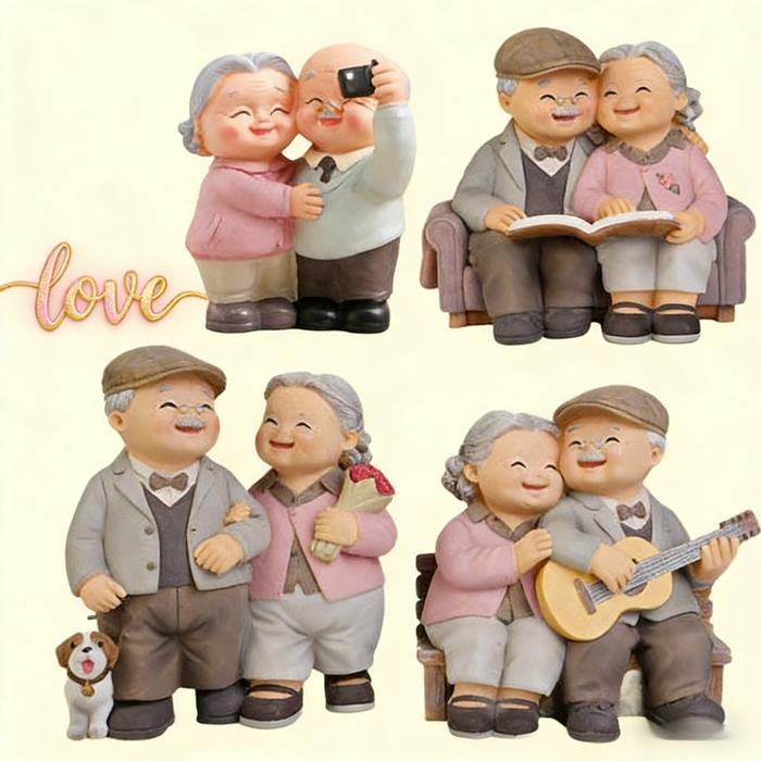 Kakek Couple Bahan Resin Miniatur Kakek Nenek Figure Pasangan Hiasan Kamar Kakek Nenek Tua