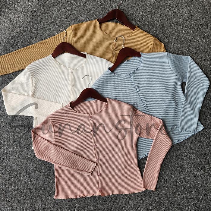 SUNAN STOREE - Cardigan Rajut Wafle Crop Top Lengan Panjang / Crop Top Wanita baju knitwear Atasan