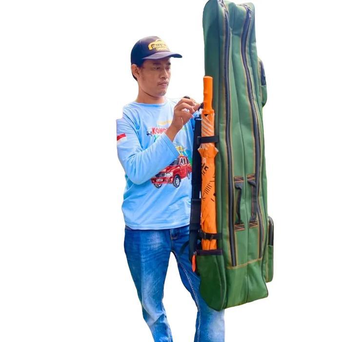 Tas Joran Pancing Original 120 Cm Model Terbaru Spesial Saku Muat Payung Dan Jagrak Pancing Bahan